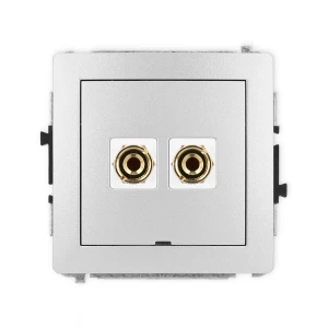 Mechanizm gniazda głośnikowego pojedynczego, bez pola opisowego (typu banan - czerwony i czarny, pozłacany, 4 mm2, do lutowania) Karlik DECO srebrny metalik 7DGGBO-3