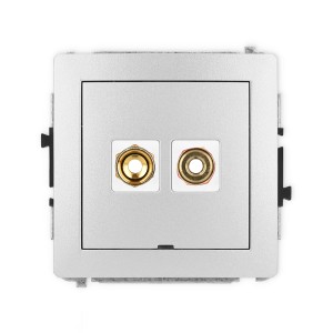 Mechanizm gniazda głośnikowego pojedynczego, bez pola opisowego (typu banan - czerwony i czarny, pozłacany, 4 mm2, skręcany) Karlik DECO srebrny metalik 7DGGBO-4