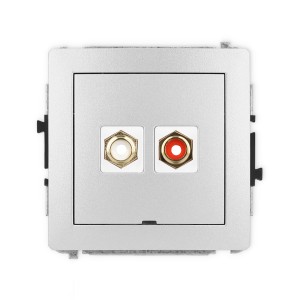 Mechanizm gniazda podwójnego RCA, bez pola opisowego (typu cinch - biały i czerwony, pozłacany) Karlik DECO srebrny metalik 7DGRCABO-2