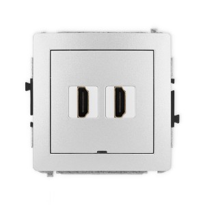 Mechanizm gniazda podwójnego HDMI 2.0, 4K, bez pola opisowego Karlik DECO srebrny metalik 7DHDMIBO-4