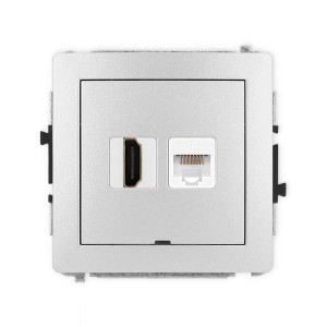Mechanizm gniazda pojedynczego HDMI 2.0, 4K + gniazda komp. poj. 1xRJ45, kat. 5e, 8-stykowy, bez pola opisowego Karlik DECO srebrny metalik 7DGHKBO-45e