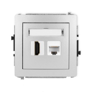 Mechanizm gniazda pojedynczego HDMI 2.0, 4K + gniazda komp. poj. 1xRJ45, kat. 6A, 8-stykowy Karlik DECO srebrny metalik 7DGHK-46A