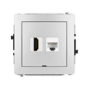 Mechanizm gniazda pojedynczego HDMI 2.0, 4K + gniazda komp. poj. 1xRJ45, kat. 6A, 8-stykowy, bez pola opisowego Karlik DECO srebrny metalik 7DGHKBO-46A