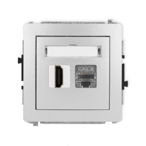 Mechanizm gniazda pojedynczego HDMI 2.1, 8K + gniazda komp. poj. 1xRJ45, kat. 8, ekranowany, 8-stykowy Karlik DECO srebrny metalik 7DGHK-88
