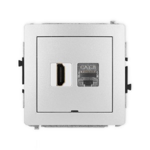 Mechanizm gniazda pojedynczego HDMI 2.1, 8K + gniazda komp. poj. 1xRJ45, kat. 8, ekranowany, 8-stykowy, bez pola opisowego Karlik DECO srebrny metalik 7DGHKBO-88