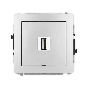 Mechanizm gniazda pojedynczego USB A-A 2.0, bez pola opisowego Karlik DECO srebrny metalik 7DGUSBBO-1