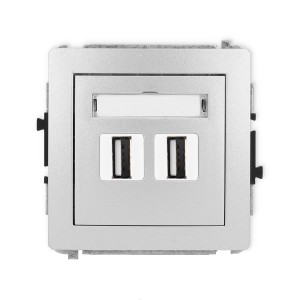 Mechanizm gniazda podwójnego 2xUSB A-A 2.0 Karlik DECO srebrny metalik 7DGUSB-2