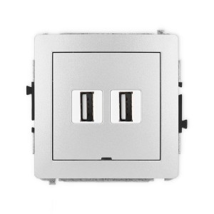 Mechanizm gniazda podwójnego 2xUSB A-A 2.0, bez pola opisowego Karlik DECO srebrny metalik 7DGUSBBO-2