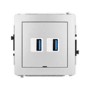 Mechanizm gniazda podwójnego 2xUSB A-A 3.0, bez pola opisowego Karlik DECO srebrny metalik 7DGUSBBO-6