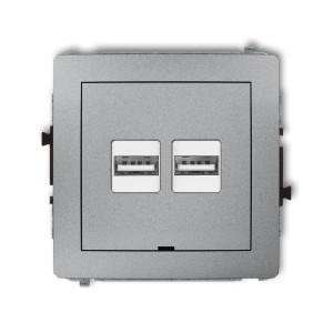 Mechanizm ładowarki USB podwójnej 2xUSB A, 15,5W max., 5V, 3.1A, bez pola opisowego Karlik DECO srebrny metalik 7DCUSBBO-6