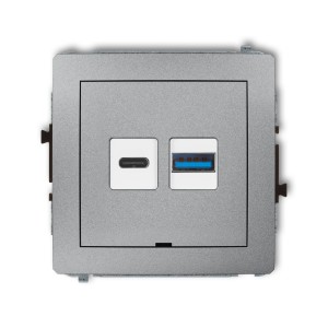 Mechanizm ładowarki USB podwójnej USB C + USB A, 20W max., bez pola opisowego Karlik DECO srebrny metalik 7DCUSBBO-8