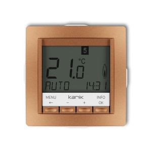 Mechanizm uniwersalnego elektronicznego tygodniowego regulatora temperatury (podświetlenie niebieskie)  Karlik DECO złoty metalik 8DRT-3.2