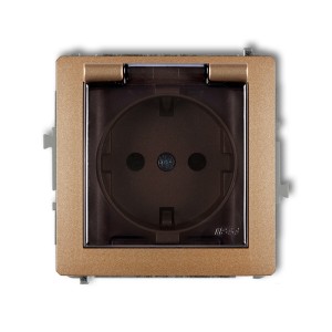 Mechanizm gniazda bryzgoszczelnego z uziemieniem SCHUKO 2P+Z (klapka dymna, przesłony torów prądowych) Karlik DECO złoty metalik 8DGPB-1sdp