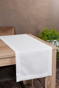 OBRUS BAWEŁNA Z SZEROKĄ LISTWĄ 40X140 CM BEŻOWY