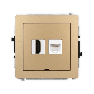 Mechanizm gniazda pojedynczego HDMI 2.0, 4K + gniazda komp. poj. 1xRJ45, kat. 5e, 8-stykowy, bez pola opisowego Karlik DECO złoty metalik 8DGHKBO-45e