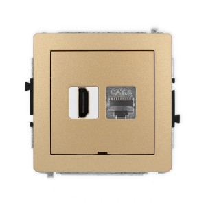 Mechanizm gniazda pojedynczego HDMI 2.1, 8K + gniazda komp. poj. 1xRJ45, kat. 8, ekranowany, 8-stykowy, bez pola opisowego Karlik DECO złoty metalik 8DGHKBO-88
