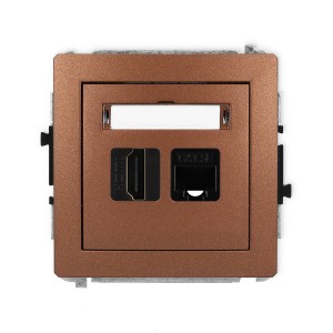 Mechanizm gniazda pojedynczego HDMI 2.0, 4K + gniazda komp. poj. 1xRJ45, kat. 5e, 8-stykowy Karlik DECO brązowy metalik 9DGHK-45e
