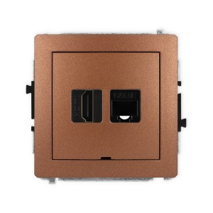 Mechanizm gniazda pojedynczego HDMI 2.0, 4K + gniazda komp. poj. 1xRJ45, kat. 5e, 8-stykowy, bez pola opisowego Karlik DECO brązowy metalik 9DGHKBO-45e