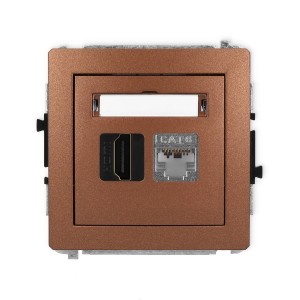 Mechanizm gniazda pojedynczego HDMI 2.0, 4K + gniazda komp. poj. 1xRJ45, kat. 6, ekranowany, 8-stykowy Karlik DECO brązowy metalik 9DGHK-46
