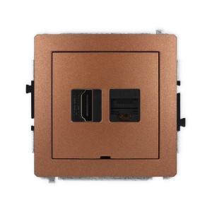Mechanizm gniazda pojedynczego HDMI 2.1, 8K + gniazda komp. poj. 1xRJ45, kat. 6A, 8-stykowy, bez pola opisowego Karlik DECO brązowy metalik 9DGHKBO-86A