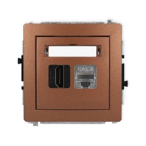 Mechanizm gniazda pojedynczego HDMI 2.1, 8K + gniazda komp. poj. 1xRJ45, kat. 8, ekranowany, 8-stykowy Karlik DECO brązowy metalik 9DGHK-88