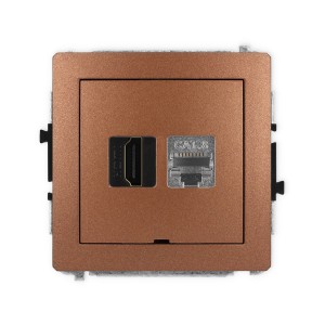 Mechanizm gniazda pojedynczego HDMI 2.1, 8K + gniazda komp. poj. 1xRJ45, kat. 8, ekranowany, 8-stykowy, bez pola opisowego Karlik DECO brązowy metalik 9DGHKBO-88