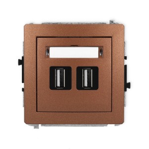 Mechanizm gniazda podwójnego 2xUSB A-A 2.0 Karlik DECO brązowy metalik 9DGUSB-2