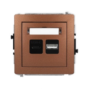 Mechanizm ładowarki USB podwójnej USB C + USB A, 20W max. Karlik DECO brązowy metalik 9DCUSB-8
