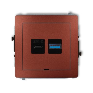 Mechanizm ładowarki USB podwójnej USB C + USB A, 20W max., bez pola opisowego Karlik DECO brązowy metalik 9DCUSBBO-8
