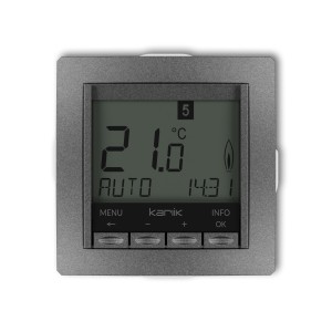 Mechanizm uniwersalnego elektronicznego tygodniowego regulatora temperatury (podświetlenie niebieskie)  Karlik DECO grafitowy 11DRT-3.2