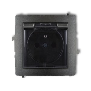 Mechanizm gniazda bryzgoszczelnego z uziemieniem 2P+Z (klapka dymna, przesłony torów prądowych) Karlik DECO grafitowy 11DGPB-1zdp