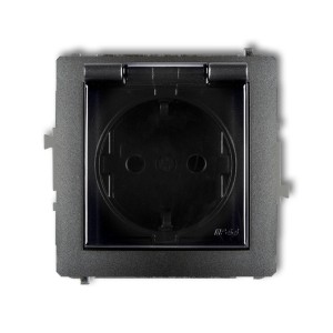 Mechanizm gniazda bryzgoszczelnego z uziemieniem SCHUKO 2P+Z (klapka dymna, przesłony torów prądowych) Karlik DECO grafitowy 11DGPB-1sdp