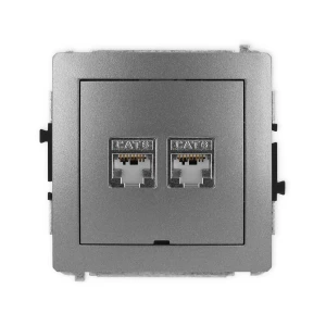 Mechanizm gniazda komputerowego podwójnego 2xRJ45, kat. 6, ekranowany, 8-stykowy, bez pola opisowego Karlik DECO grafitowy 11DGKBO-6