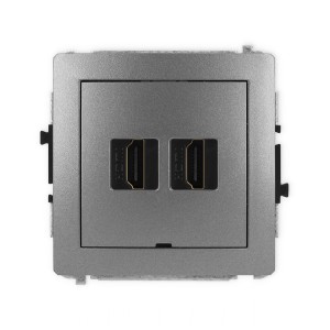 Mechanizm gniazda podwójnego HDMI 2.1, 8K, bez pola opisowego Karlik DECO grafitowy 11DHDMIBO-6