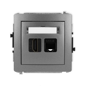 Mechanizm gniazda pojedynczego HDMI 2.0, 4K + gniazda komp. poj. 1xRJ45, kat. 5e, 8-stykowy Karlik DECO grafitowy 11DGHK-45e