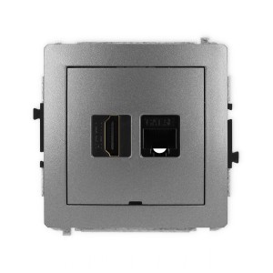 Mechanizm gniazda pojedynczego HDMI 2.0, 4K + gniazda komp. poj. 1xRJ45, kat. 5e, 8-stykowy, bez pola opisowego Karlik DECO grafitowy 11DGHKBO-45e