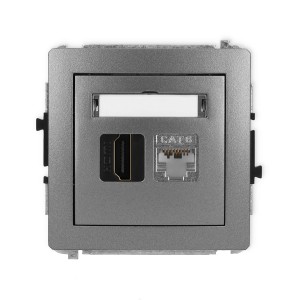 Mechanizm gniazda pojedynczego HDMI 2.0, 4K + gniazda komp. poj. 1xRJ45, kat. 6, ekranowany, 8-stykowy Karlik DECO grafitowy 11DGHK-46