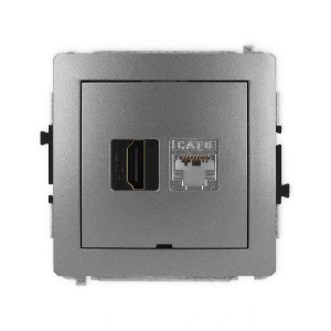 Mechanizm gniazda pojedynczego HDMI 2.0, 4K + gniazda komp. poj. 1xRJ45, kat. 6, ekranowany, 8-stykowy, bez pola opisowego Karlik DECO grafitowy 11DGHKBO-46