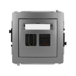 Mechanizm gniazda pojedynczego HDMI 2.1, 8K + gniazda komp. poj. 1xRJ45, kat. 6A, 8-stykowy Karlik DECO grafitowy 11DGHK-86A