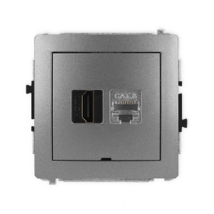 Mechanizm gniazda pojedynczego HDMI 2.1, 8K + gniazda komp. poj. 1xRJ45, kat. 8, ekranowany, 8-stykowy, bez pola opisowego Karlik DECO grafitowy 11DGHKBO-88