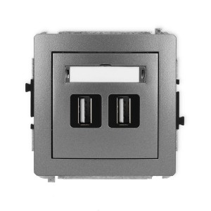 Mechanizm gniazda podwójnego 2xUSB A-A 2.0 Karlik DECO grafitowy 11DGUSB-2