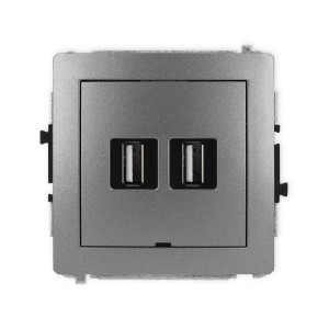 Mechanizm gniazda podwójnego 2xUSB A-A 2.0, bez pola opisowego Karlik DECO grafitowy 11DGUSBBO-2