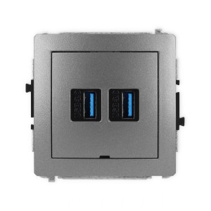 Mechanizm gniazda podwójnego 2xUSB A-A 3.0, bez pola opisowego Karlik DECO grafitowy 11DGUSBBO-6
