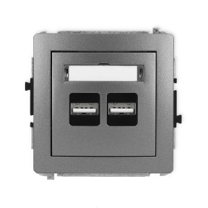 Mechanizm ładowarki USB podwójnej 2xUSB A, 15,5W max., 5V, 3.1A Karlik DECO grafitowy 11DCUSB-6