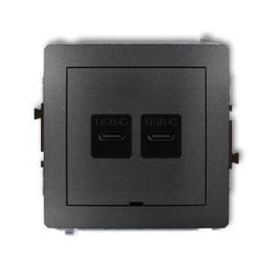 Mechanizm ładowarki USB podwójnej 2xUSB C, 20W max., bez pola opisowego Karlik DECO grafitowy 11DCUSBBO-7