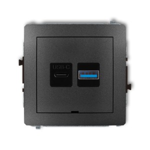 Mechanizm ładowarki USB podwójnej USB C + USB A, 20W max., bez pola opisowego Karlik DECO grafitowy 11DCUSBBO-8