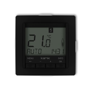 Mechanizm uniwersalnego elektronicznego tygodniowego regulatora temperatury (podświetlenie białe) Karlik DECO czarny mat 12DRT-3.1