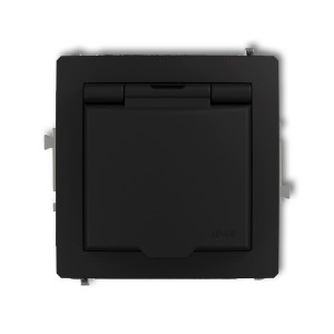 Mechanizm gniazda bryzgoszczelnego z uziemieniem 2P+Z (klapka czarny mat, przesłony torów prądowych) Karlik DECO czarny mat 12DGPB-1zp