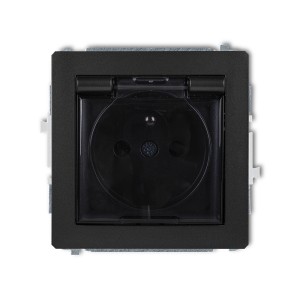 Mechanizm gniazda bryzgoszczelnego z uziemieniem SCHUKO 2P+Z (klapka dymna, przesłony torów prądowych) Karlik DECO czarny mat 12DGPB-1zdp