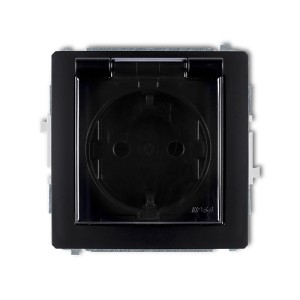 Mechanizm gniazda bryzgoszczelnego z uziemieniem SCHUKO 2P+Z (klapka dymna, przesłony torów prądowych) Karlik DECO czarny mat 12DGPB-1sdp